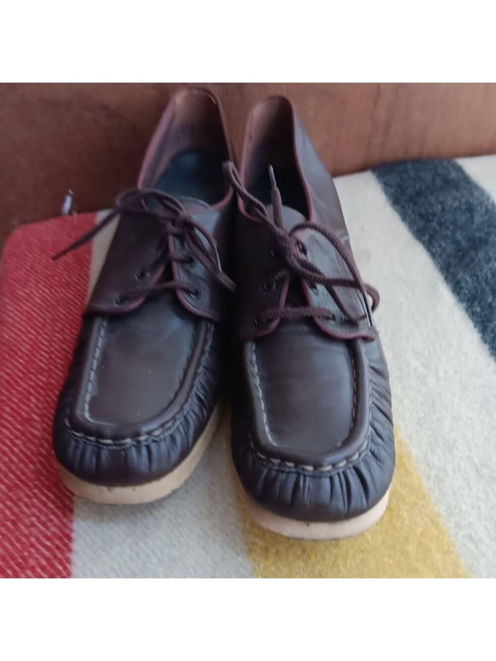 9.5 AA Vintage Naturalizer Womens Brown Leather Lace-Up Wedge Moccasin Shoes USA